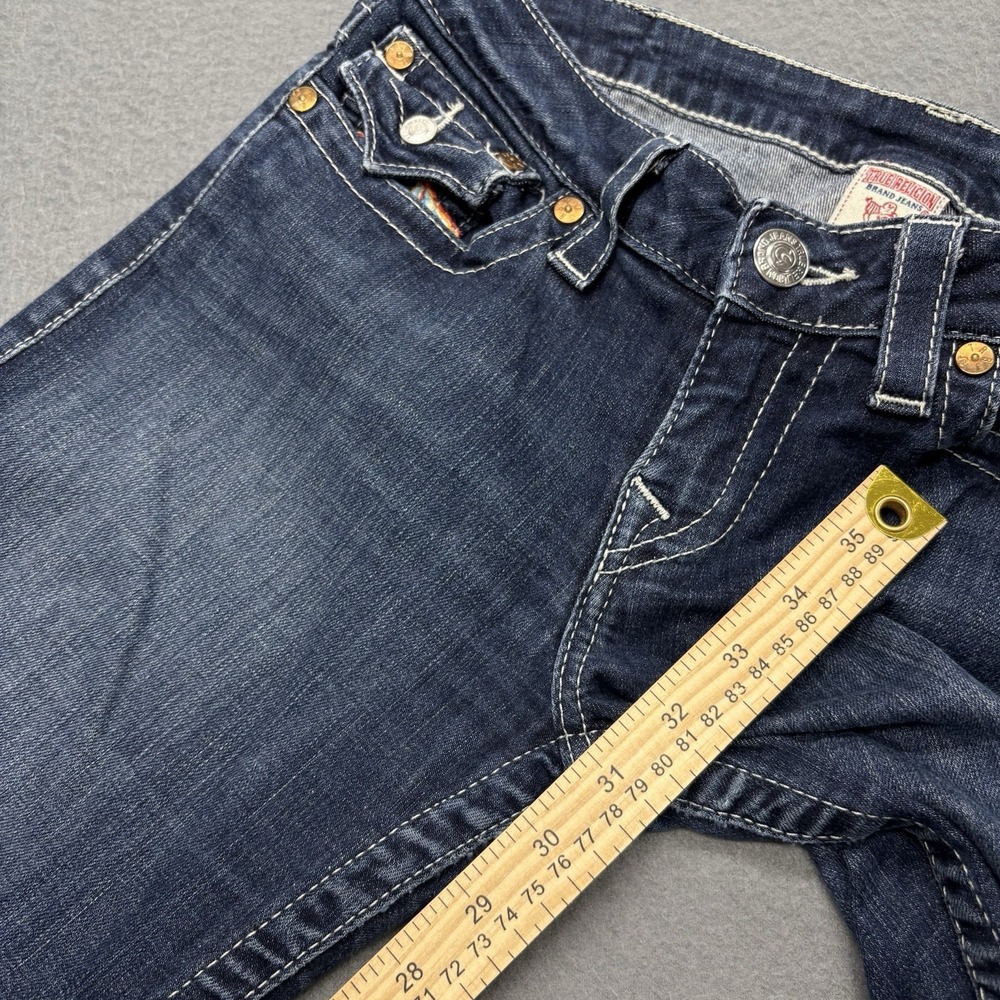 True Religion Jeans Womens 29 Blue Low Rise Dark Wash Rainbow Pockets Y2K USA - Picture 10 of 15